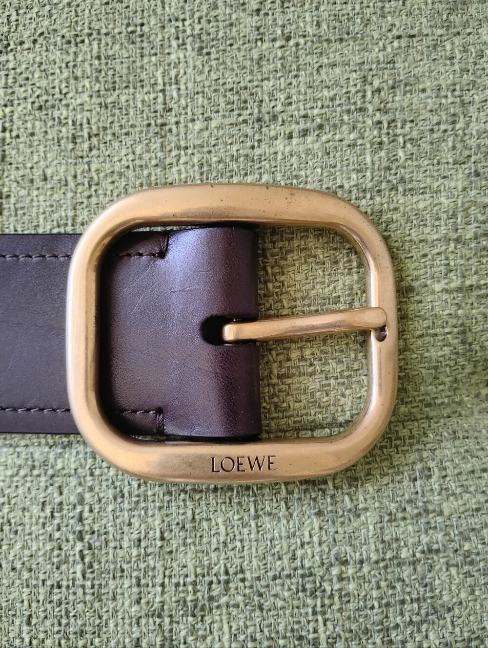 Loewe Dark Brown Leather Belt with Brass-Tone Buckle
